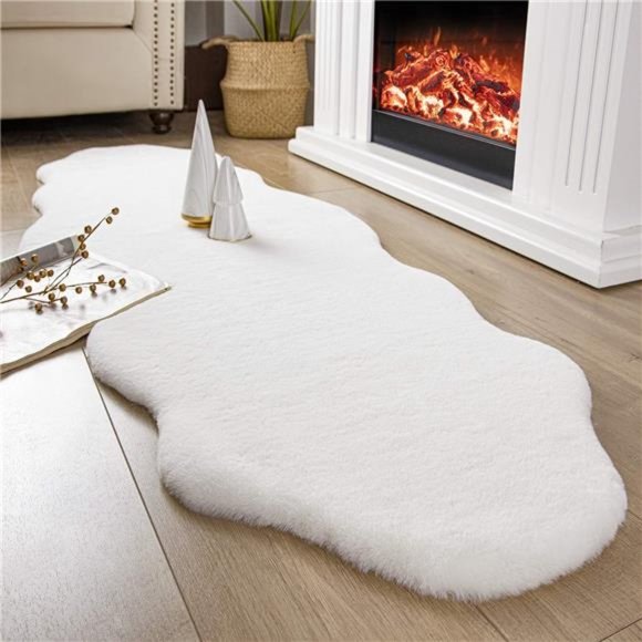 Faux Rabbit Fur Rug, White Fluffy 2x6 ft Runner Rugs, Machine Washable Area Rug - Picture 1 of 7